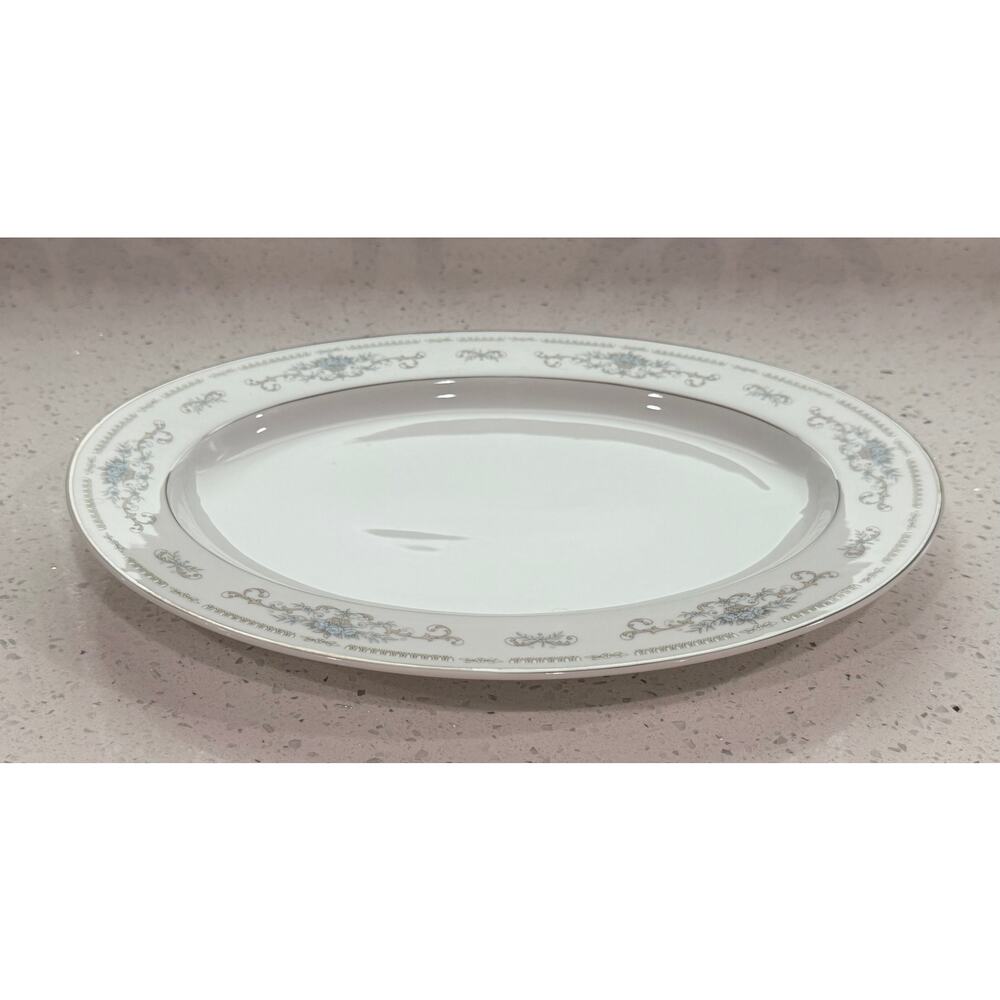 Vintage Diane Japan 12 3/8” Oval Serving Platter Blue Floral Platinum Trim - Picture 2 of 6